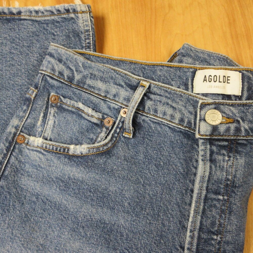 AGOLDE‎ Riley High Rise Straight Crop Jeans Sz 30 Stretch Denim A056B Button Fly